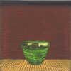 Nana Shiomi woodcut of green ceramic bowl, interior view on stage, woodcut