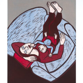 Eileen Cooper Mothersday woodcut for rabley gallery at Woolwoch contemporary print fair 2024