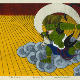 Nana Shiomi 'Wind God' Japanese woodcut print