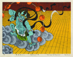 Nana Shiomi, Here comes the Thunder God, Contemporary woodcut print