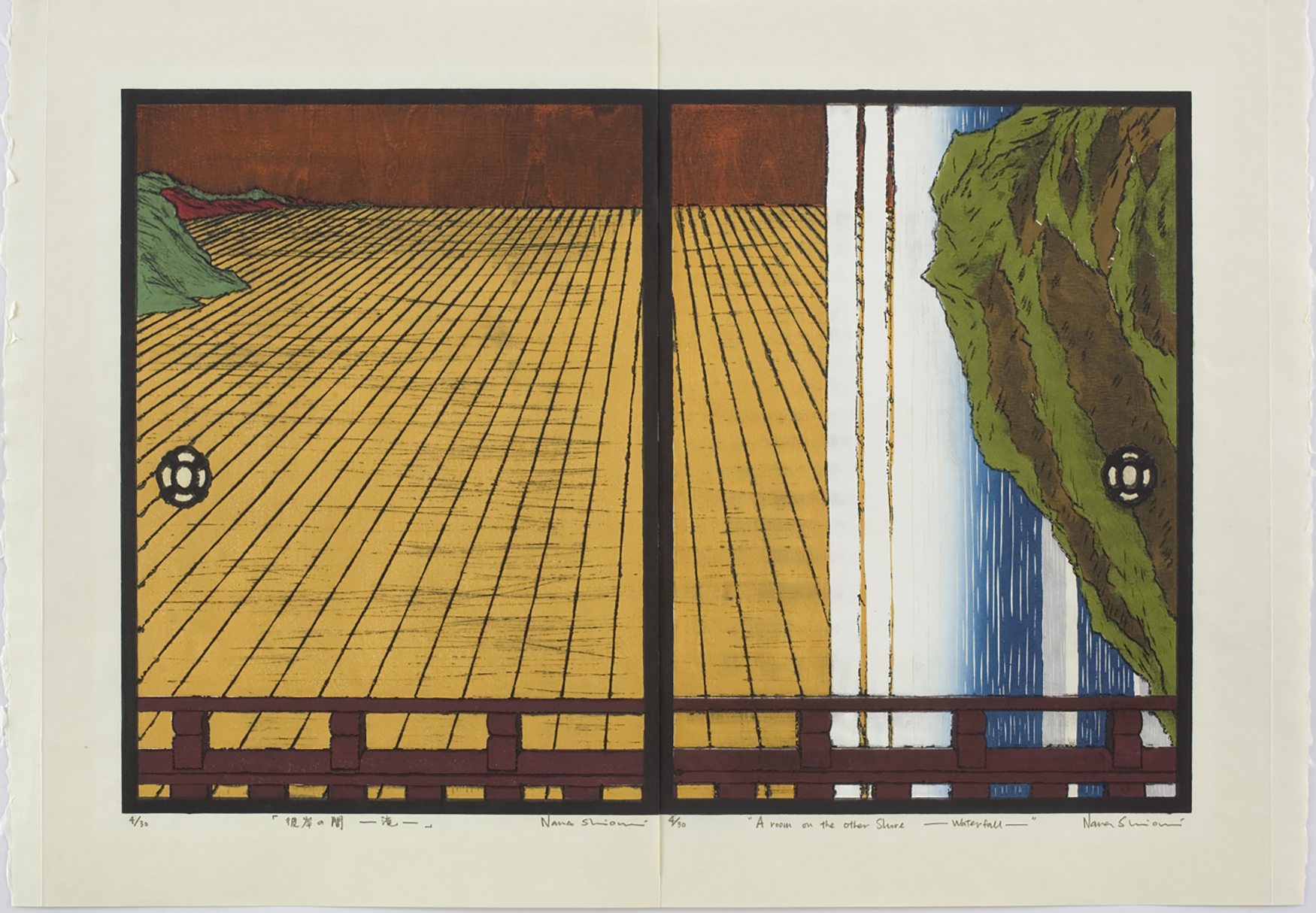 Nana Shiomi Woodcut A Room on the Other Shore _ Waterfall