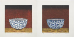 pair of woodcuts by nana shiomi: heaxgon tea bowls