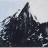 limited edition print by Emma Stibbon of RA in blue and black ink with hand colouring of 'Petit Dru' in the Alps