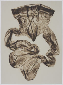 limited edition fine art print of crumpled tights in umbre on a grey paper by Helen Barff