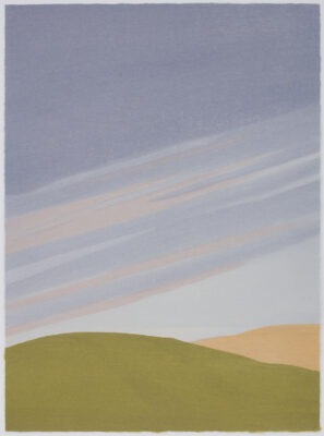 Limited edition landscape print by Sara Lee, A japaanese woodcut of changing skies at dawn and dusk