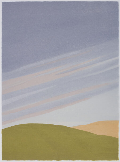 Limited edition landscape print by Sara Lee, A japaanese woodcut of changing skies at dawn and dusk