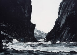 A contemporary limited edition print by Emma Stibbon RA of the icy coastline off Spert Island, Antarctica