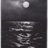 one off contemporary monotype print by Emma Stibbon RA of the icy sea under a full moon