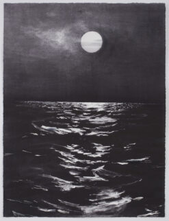 one off contemporary monotype print by Emma Stibbon RA of the icy sea under a full moon