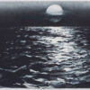 A unique contemporary monotype print by Emma Stibbon of a full moon over and icy sea