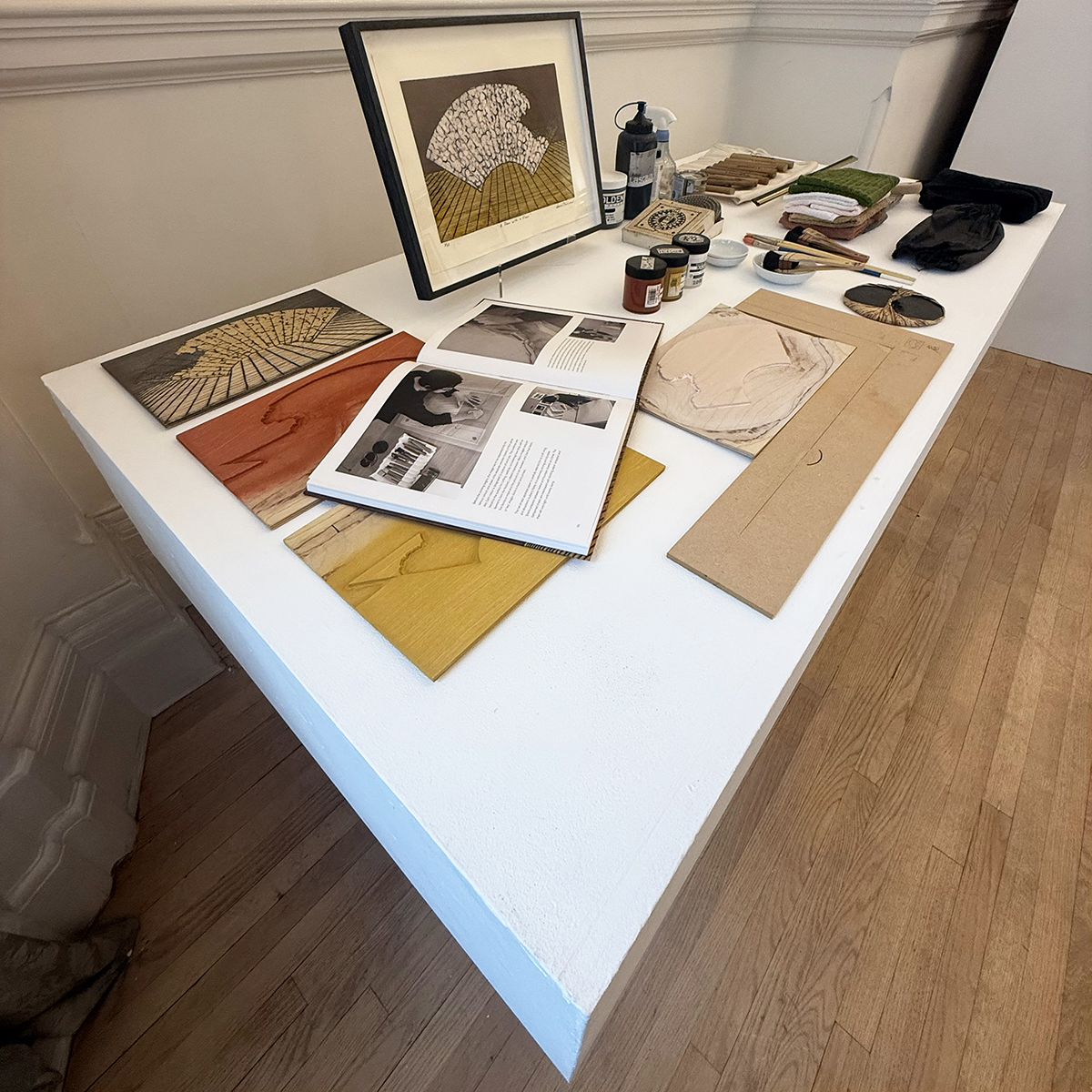 Nana Shiomi studio table - Exhibition 'When the East Wind Blows, Embassy of Japan