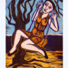 Contemporary limited edition woodcut of a woman on a swing by Eileen Cooper RA