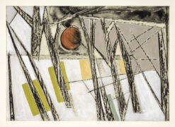 Limited edition contemporary print by Lucy Farley - a semi abstracted view through a windo to the woods beyond