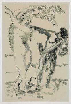 contemporary interpretation of Apollo and Daphne in a monoprint by Natasha Michaels
