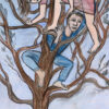 pastel and conte drawing by Eileen Cooper RA of a man and a woman climbing in a tree