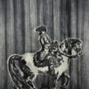 Natasha Michaels, The Production 40.2 x 31.5cm, Ed 20_Plate 29 x 21cm. Limited edition fine are printed in black of man on horse (historical)