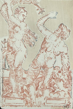 Unknown Series - monotype Natasha Michaels, Unknow Series: Escape Artist, Ink on BFK Rives, collaged onto canvas and panel