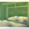 Contemporary Mokuhanga print by Prudence AInslie playing with the concepts of space. Prudence Ainslie, Above the Ground, 2025 Mokuhanga 24 x 31cm Ed 12