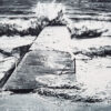 Emma Stibbon RA, Pier Polymer gravure with hand colouring 50.5 x 73cm Edition 35. Limited edition print of sea and pier on black and white