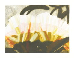 Recent edition by Katherine Jones RA, a limited edition collagraph print of a daisy in warm yellows and oranges