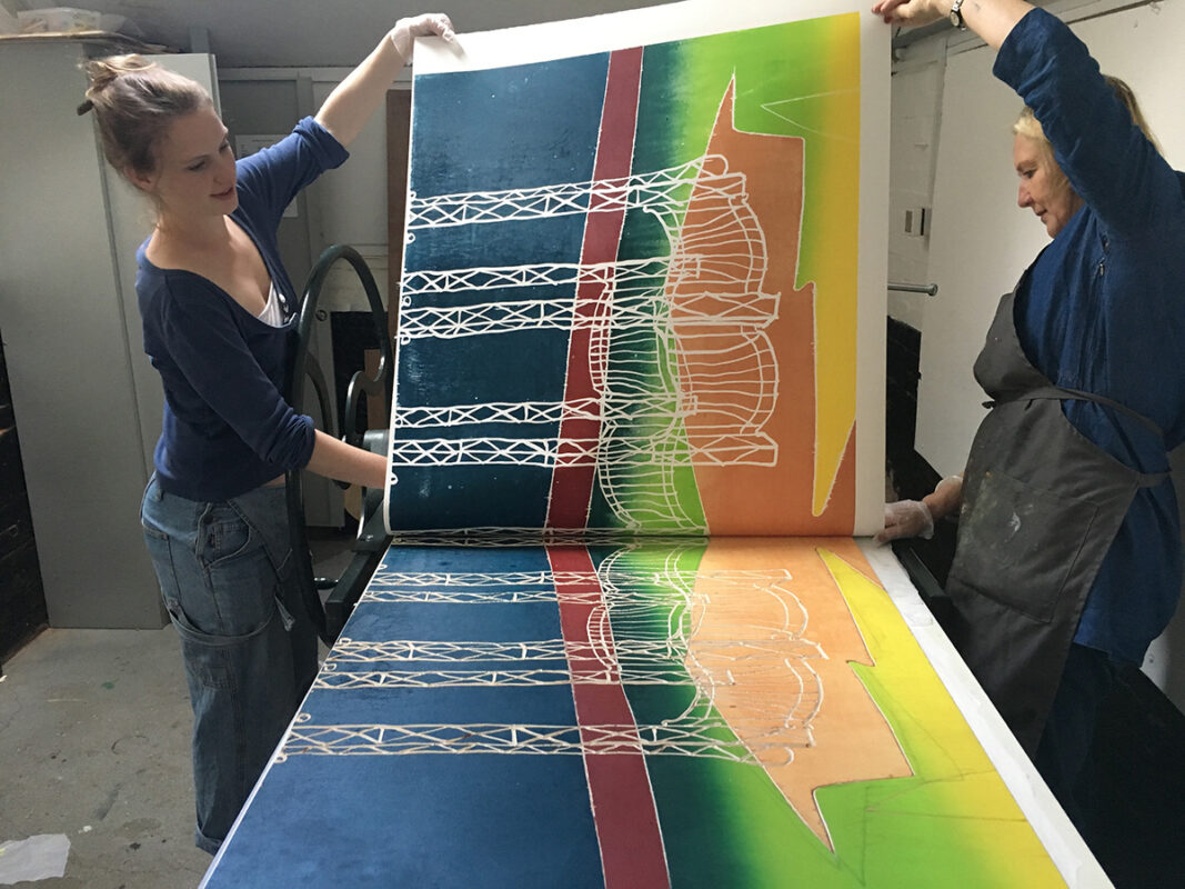Printing off of a jigged block woodcut