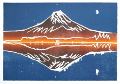 Sadie Tierney, Fujisan2, Long Night, Woodcut, 38 x 56cm, Edition 20 Mount Fuji at night